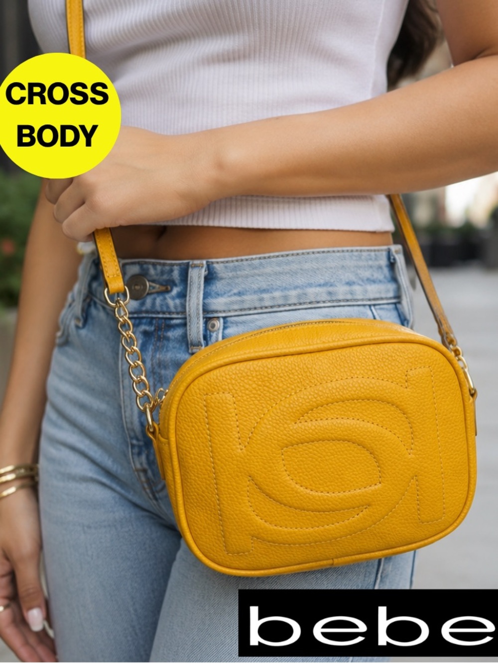 2/for $20 🪩 BEBE Mustard Yellow Purse, Adjustable Crossbody Strap - 5 x 8”